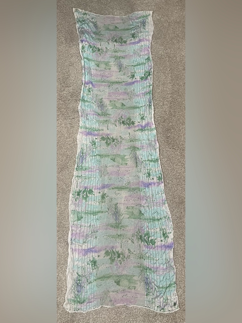 Vintage Vera Crinkle Sheer Botanical Print Silk Blend Scarf